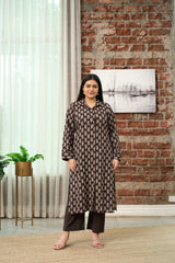 Brown Printed Kurta with Kantha Pants