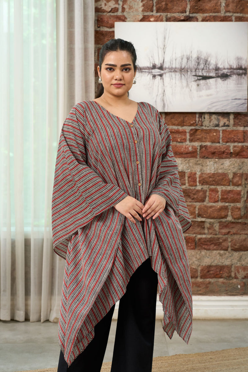 Boho Stripes Anti-fit Top With Kaftan Sleeves