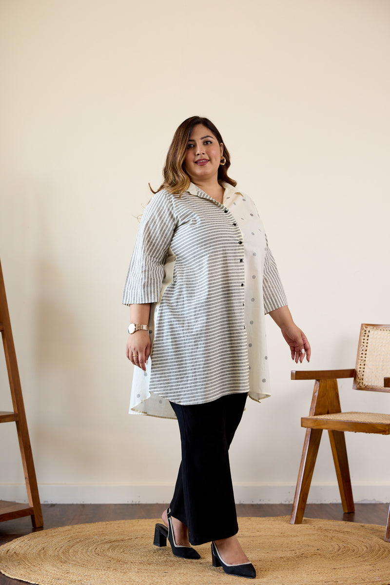 Black and White Printed Shirt Tunic