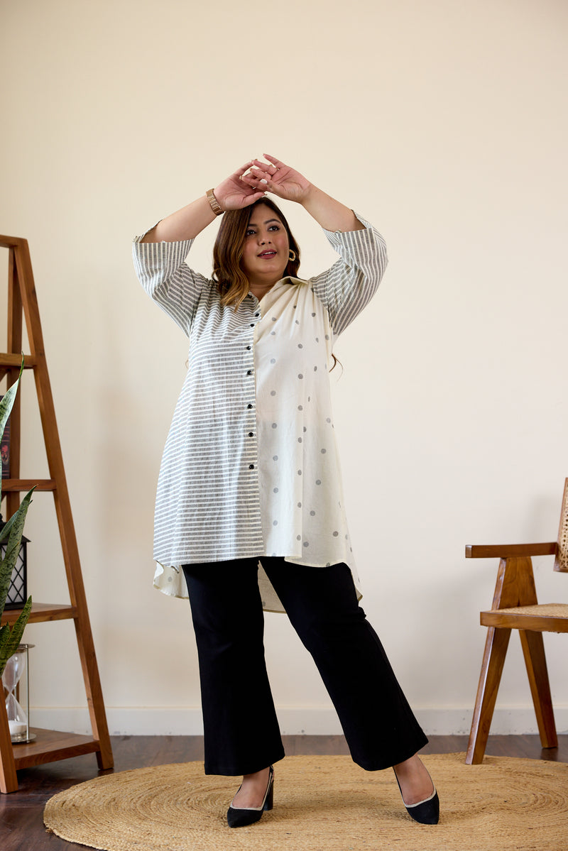 Black and White Printed Shirt Tunic