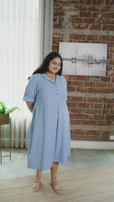 Light Blue Mid-Length Shirt Collar Dress