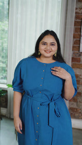 Cobalt Blue Button-Down Shirt Dress With Belt