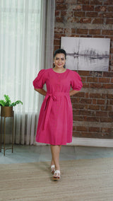 Fushia Pink Button-Down Shirt Dress With Belt