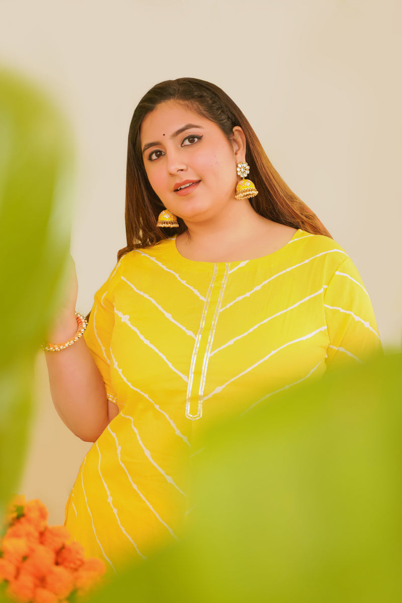 Yellow Leheriya Kurta Set - (Set of 2)