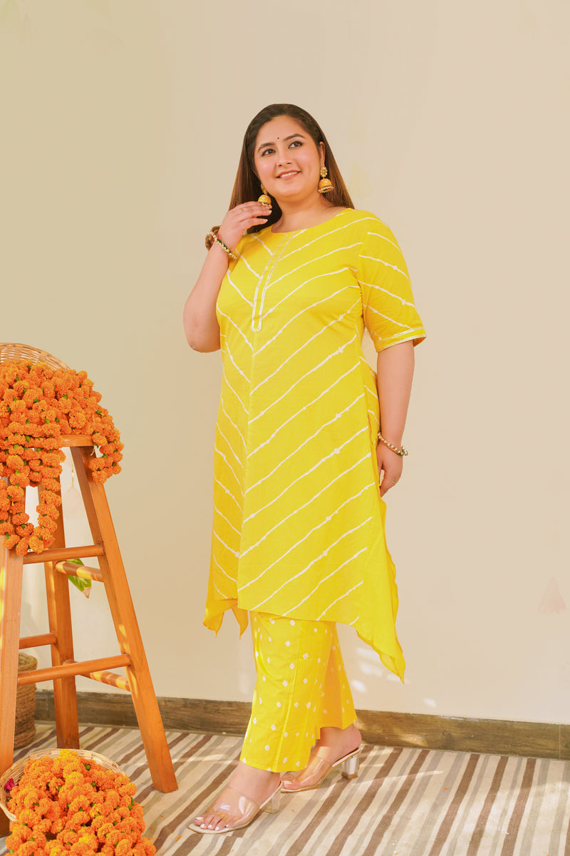 Yellow Leheriya Kurta Set - (Set of 2)