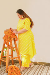 Yellow Leheriya Kurta Set - (Set of 2)