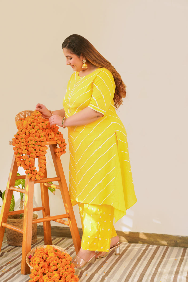 Yellow Leheriya Kurta Set - (Set of 2)