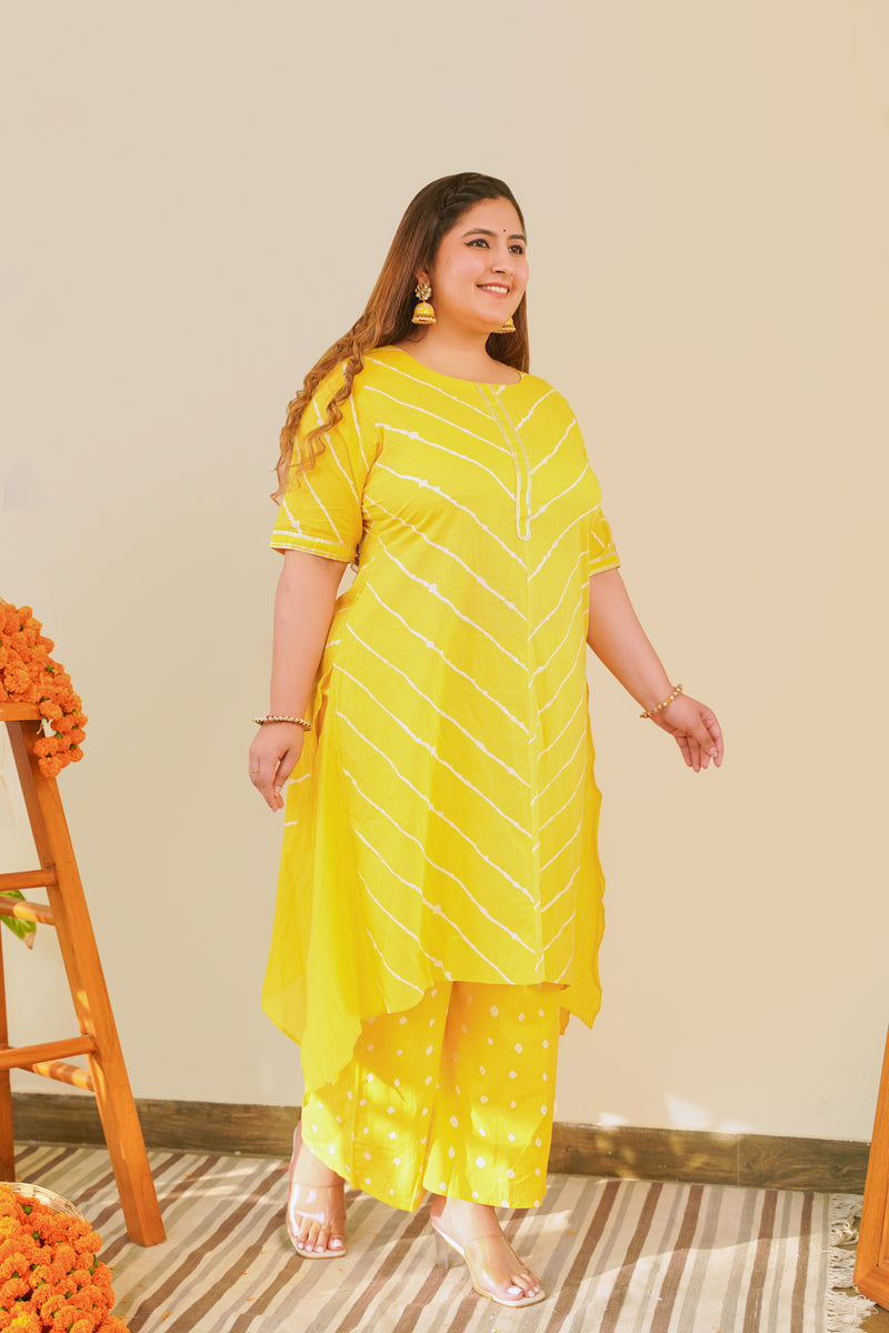 Yellow Leheriya Kurta Set - (Set of 2)