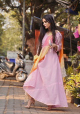 Pink Anarkali With Leheriya Dupatta