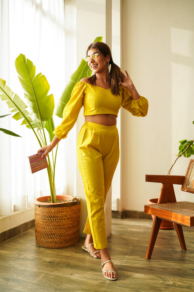 Yellow Crop top & Pants Co-ord Set