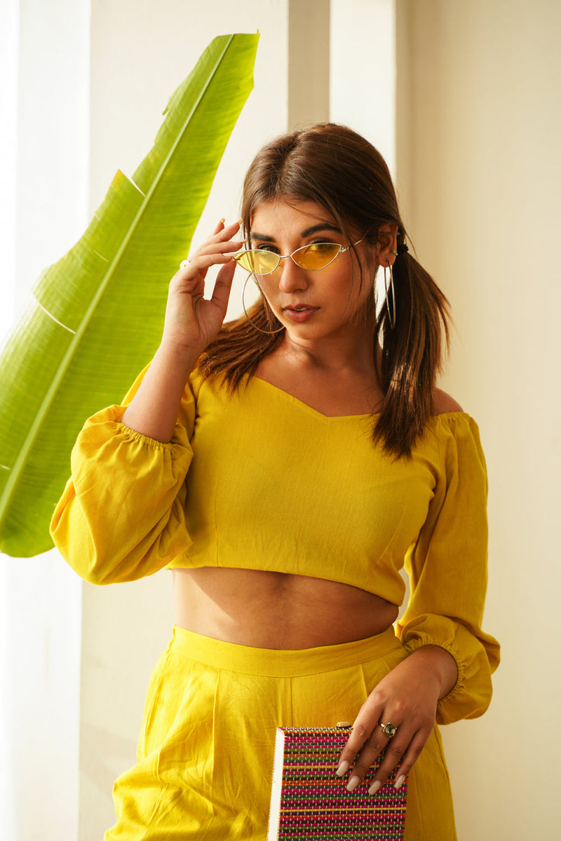 Yellow Crop top & Pants Co-ord Set