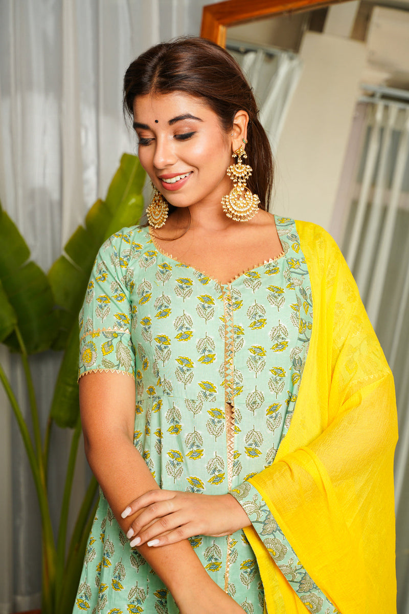 Mint Yellow Gotta Lace Sharara Set Regular Size - (Set of 3)