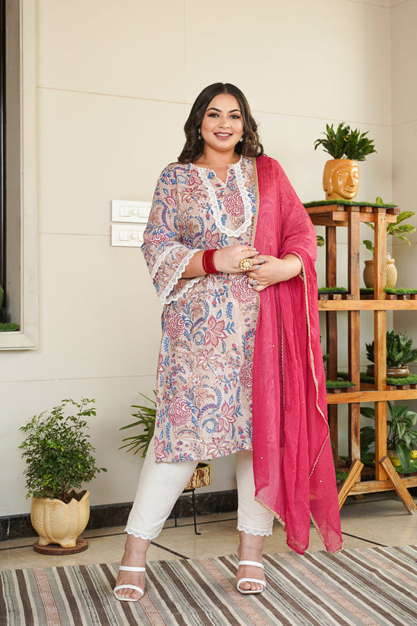 Blush Lace Kurta Set - (Set of 3)