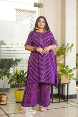 Jamuni Purple Leheriya Bhandhani Kurta Set - (Set of 2)