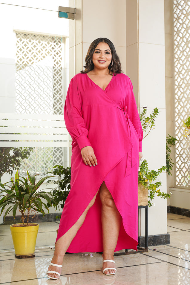 Hot Pink Wrap gown-Regular Size