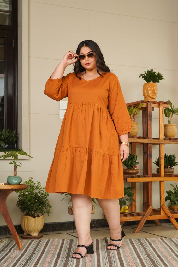 TAN TIERED DRESS - PLUS SIZE – Nangaliaruchira