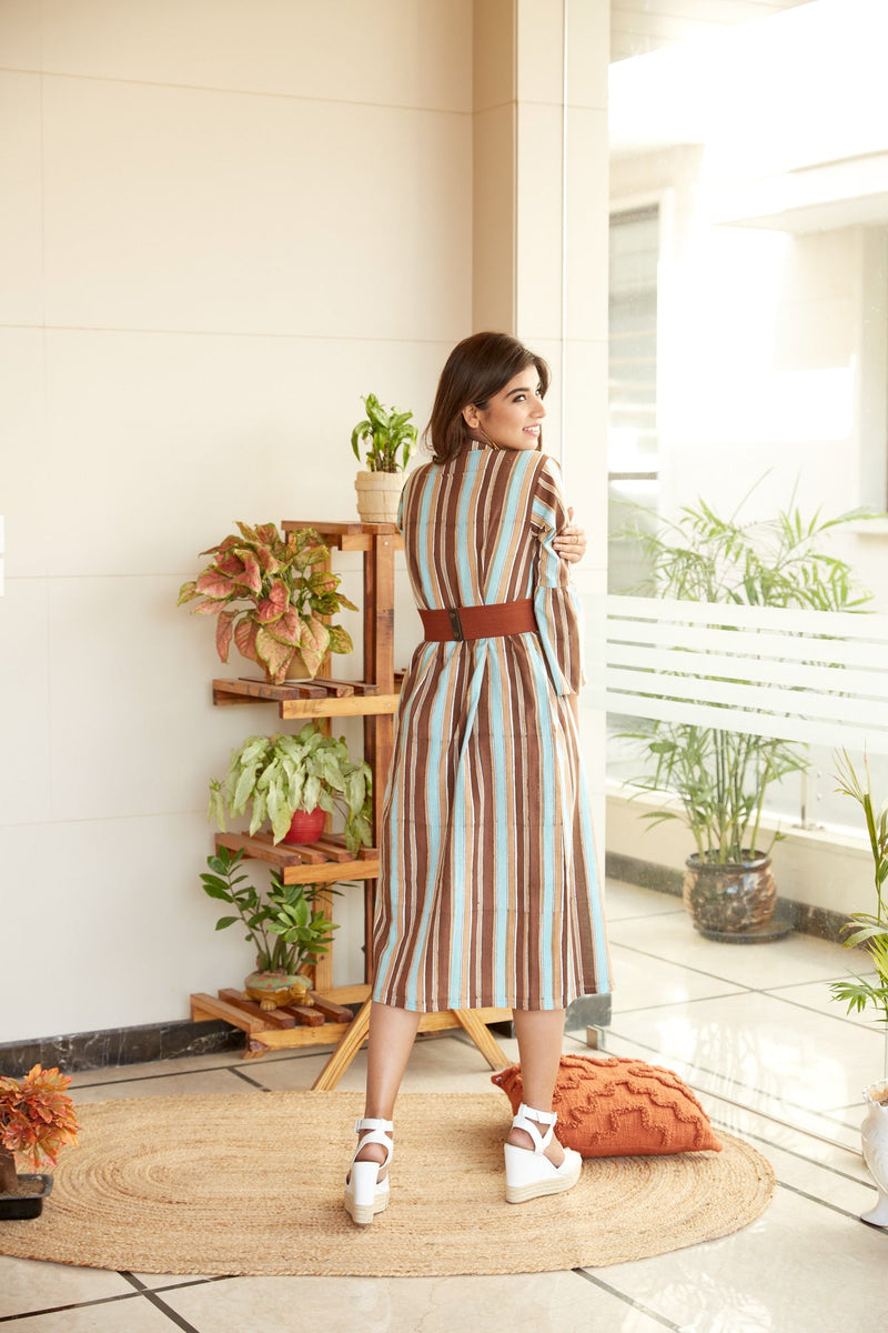 Multi Striped Maxi Shirt Dress | NR