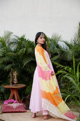 Anarkali with Hand Dyed Multi color Leheriya Dupatta | NR