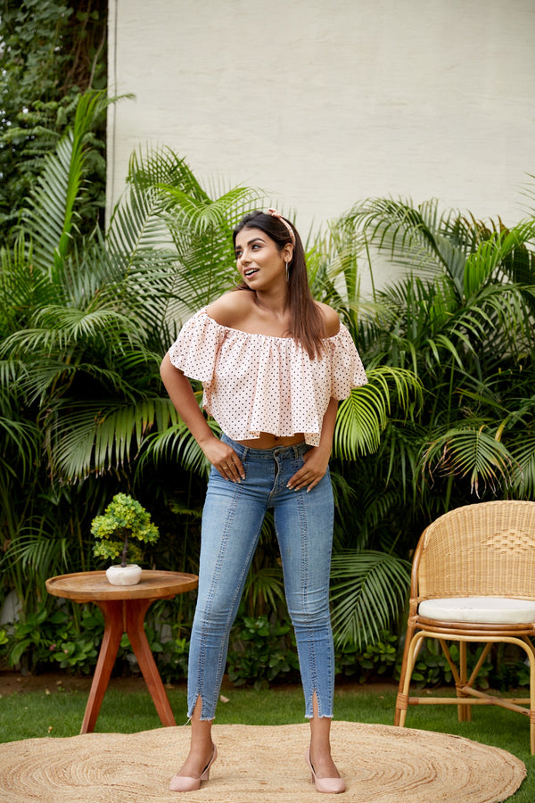 Peachy Bardot Off Shoulder Crop Top